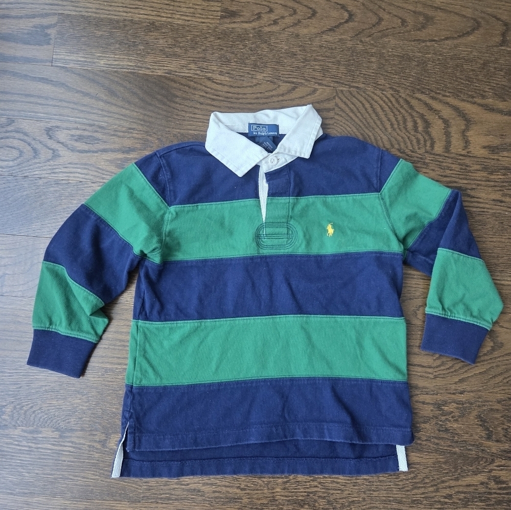 Polo by Ralph Lauren Kids Green and Blue Striped Rugby Shirt Sz.5